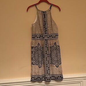 NWT London Times Mandala Boho Sleeveless Keyhole Dress Tan and Black Size 16